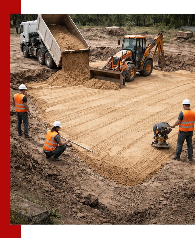 Устройство песчаной подушки для фундаментов и дорог в Челябинске